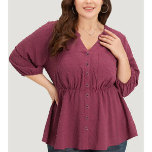 Bloomchic Plain Notched Button Through Lantern Sleeve Blouse size 14-16 1X NWT